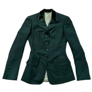 Vintage Dark Green Blazer with Velvet Trim